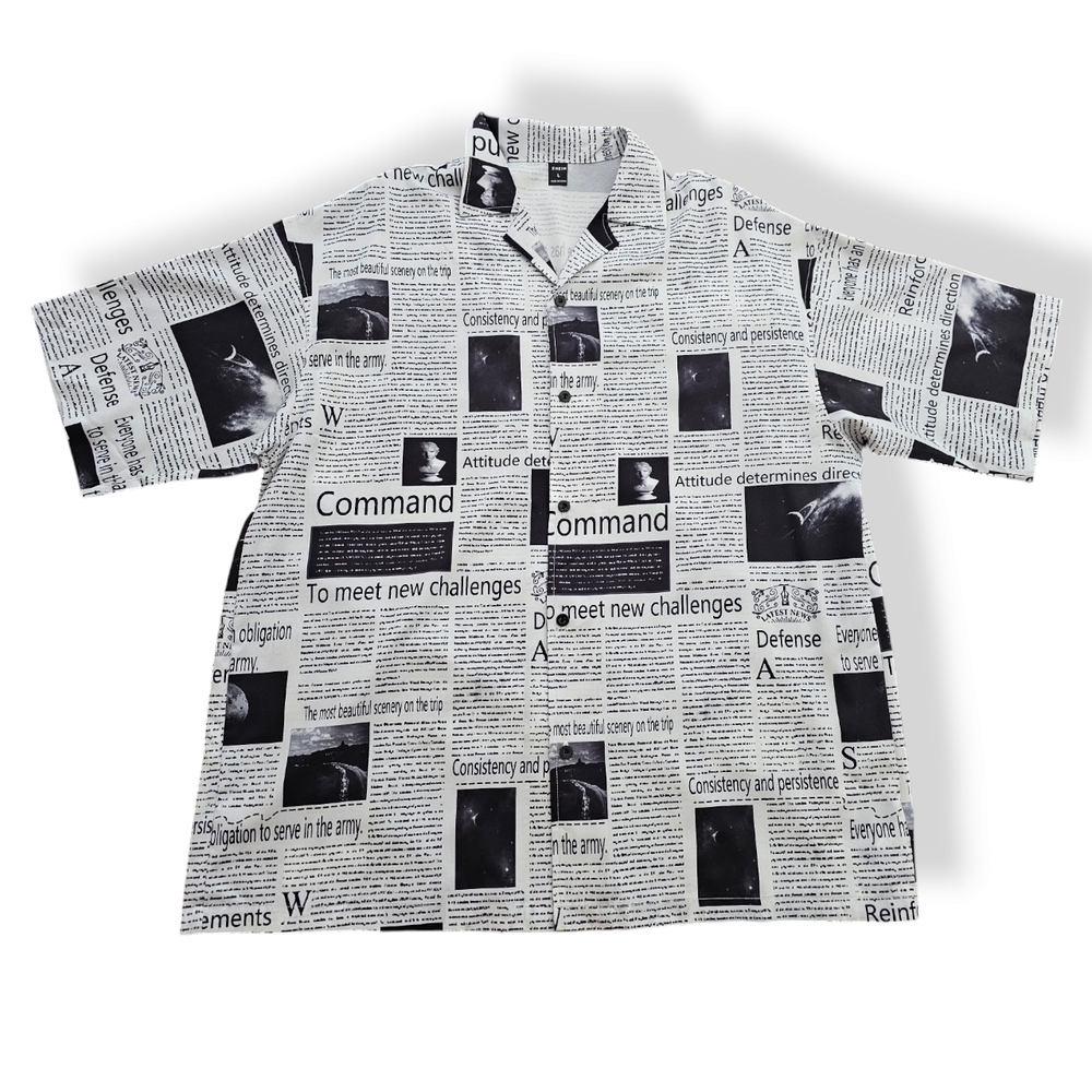 Newspaper Print Oversized Short Sleeve Button Down Shirt by SHEIN